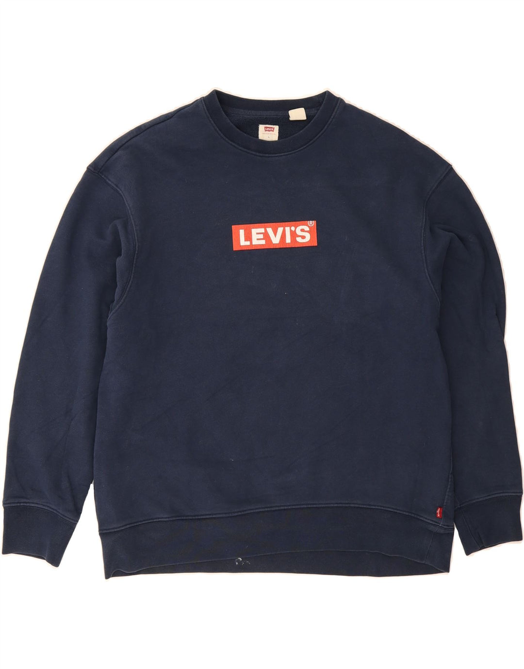 LEVI'S Mens Relaxed Fit Graphic Sweatshirt Jumper Large Navy Blue Cotton Vintage Levi's and Second-Hand Levi's from Messina Hembry 
