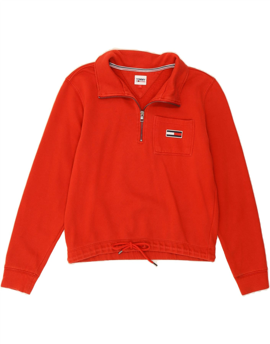 TOMMY HILFIGER Womens Oversized Crop Sweatshirt Jumper UK 10 Small Red Vintage Tommy Hilfiger and Second-Hand Tommy Hilfiger from Messina Hembry 