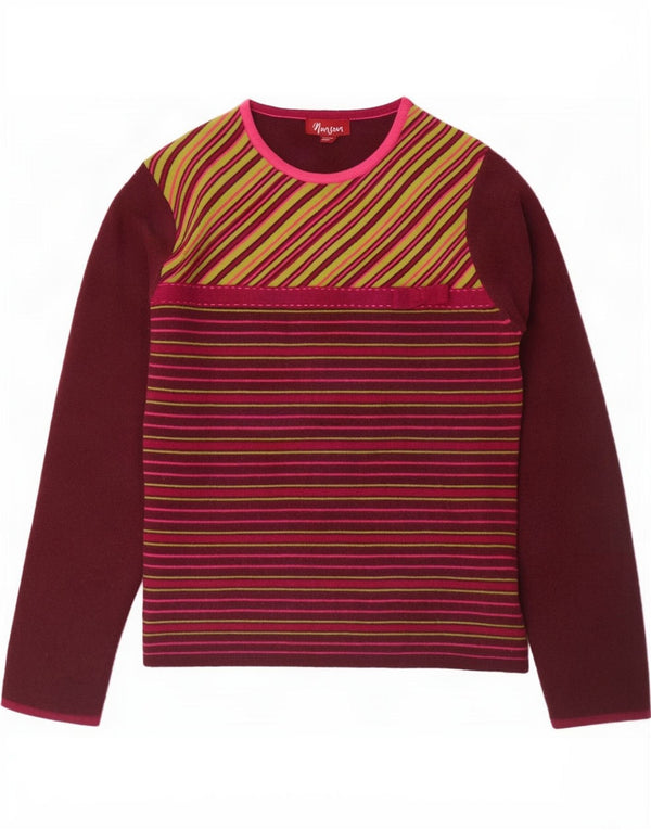 Monsoon Damen-Pullover mit U-Boot-Ausschnitt, Gr. 14, mittleres Burgunderrot, gestreift