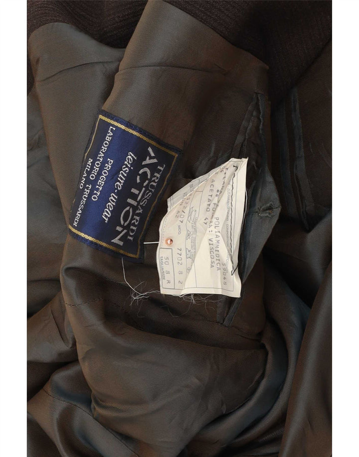 Trussardi Herren-Blazer mit 3 Knöpfen, IT 50, groß, braunes Nadelstreifen-Acetat