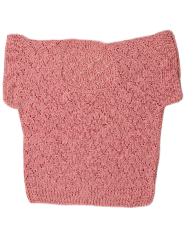 Vintage Damen Kurzarm-Pullover mit U-Boot-Ausschnitt, UK 16, Größe L, Rosa