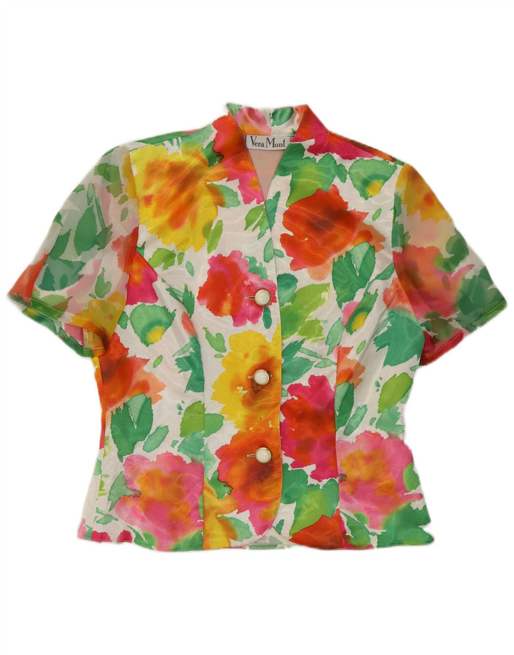 Durchsichtige Damen-Hemdbluse von Vera Mont, Größe M, mehrfarbig, Blumenmuster, UK 12