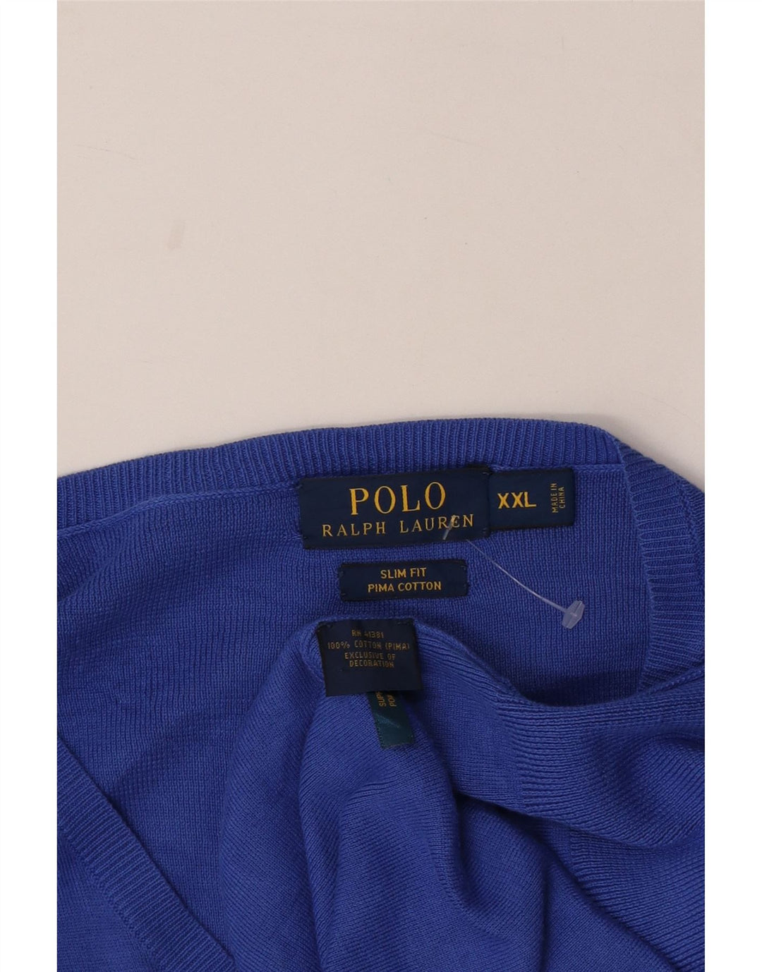 Polo Ralph Lauren Herren Slim Fit V-Ausschnitt Pullover Pullover 2XL Blau Baumwolle