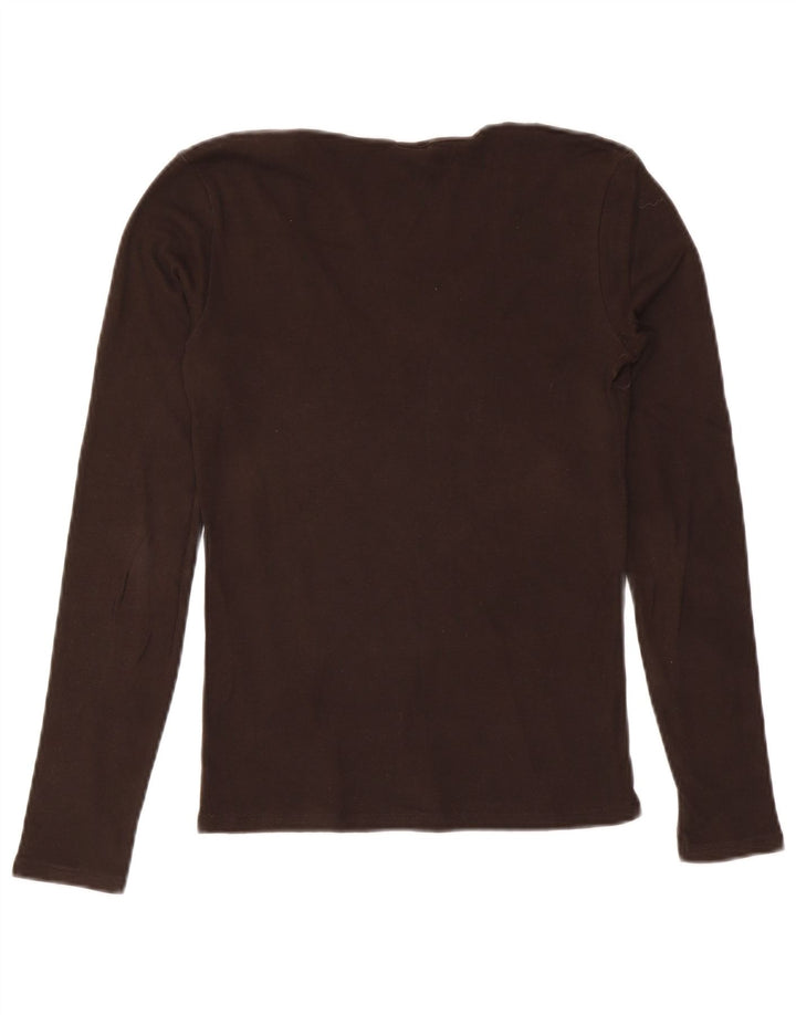 Benetton Damen Top Langarm UK 14 Mittelbraune Baumwolle
