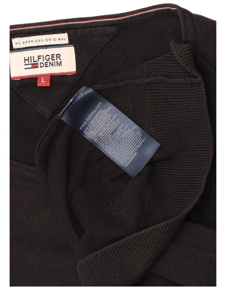 Tommy Hilfiger Herren-Pullover mit V-Ausschnitt, groß, schwarze Baumwolle