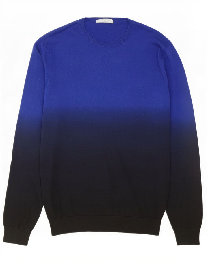 Cos Herren-Pullover mit Rundhalsausschnitt, Mittelblau, Farbblock-Seide