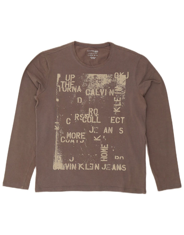 Calvin Klein Jeans Damen Graphic Top Langarm UK 14 Large Grau Baumwolle