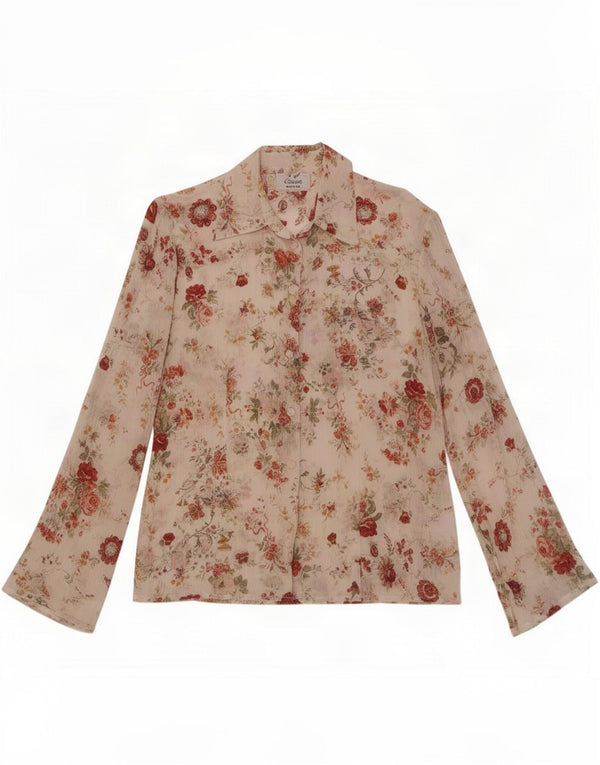 Vintage Womens See Through Long Sleeve Shirt Blouse IT 52 2XL White Floral