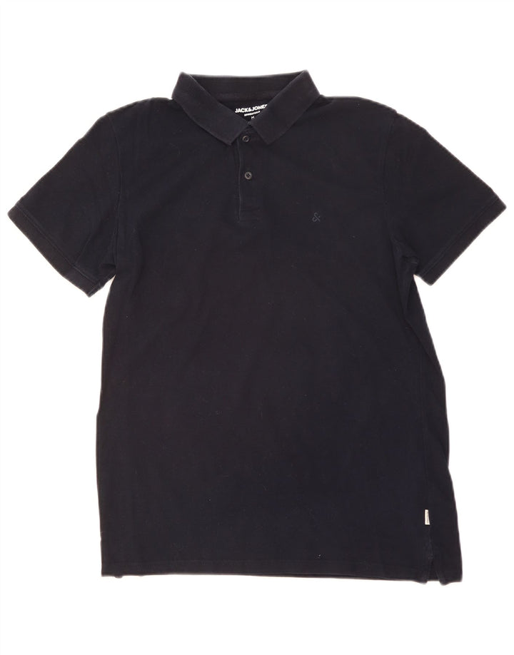 JACK & JONES Herren-Poloshirt, mittelmarineblaue Baumwolle