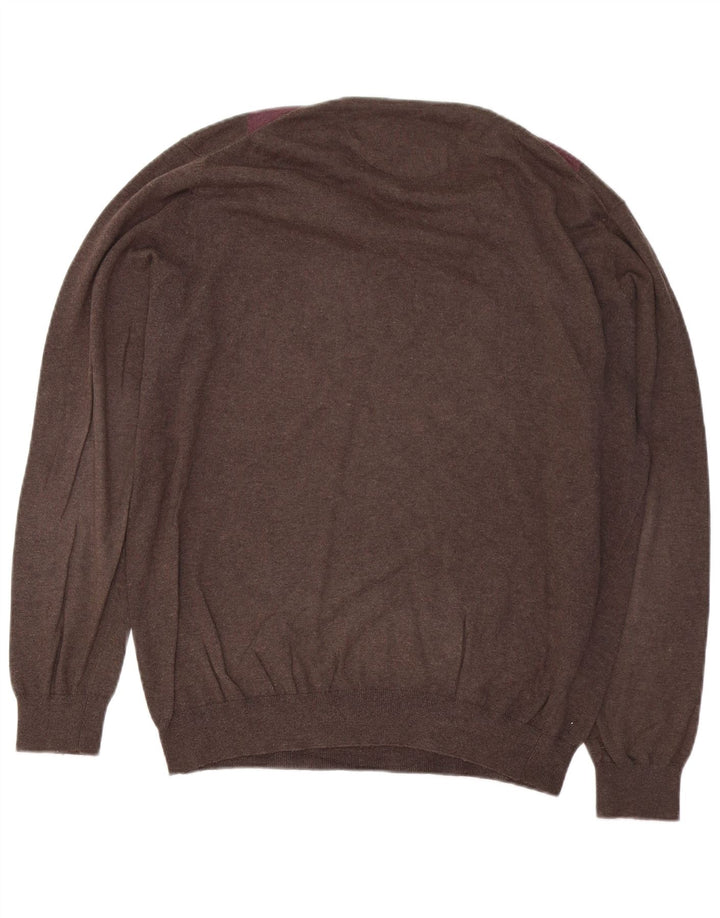 Massimo Dutti Herren-Pullover mit V-Ausschnitt, XL, braun, Argyle/Diamant-Baumwolle