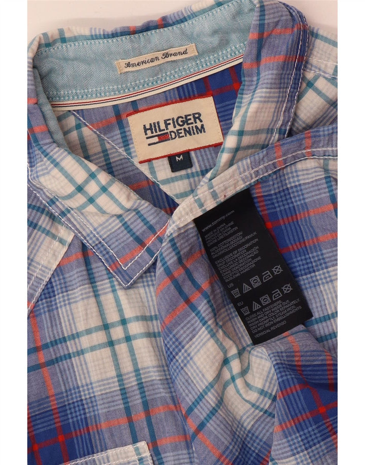 Tommy Hilfiger Herren Grafik-Kurzarmhemd aus mittelblauer Karo-Baumwolle