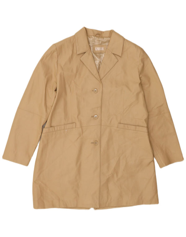 VINTAGE Damen Ledermantel UK 20 2XL Beige Leder