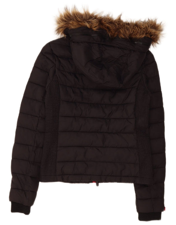 Superdry Wattierte Damenjacke mit Kapuze, UK 10, Größe S, Schwarz, Polyester