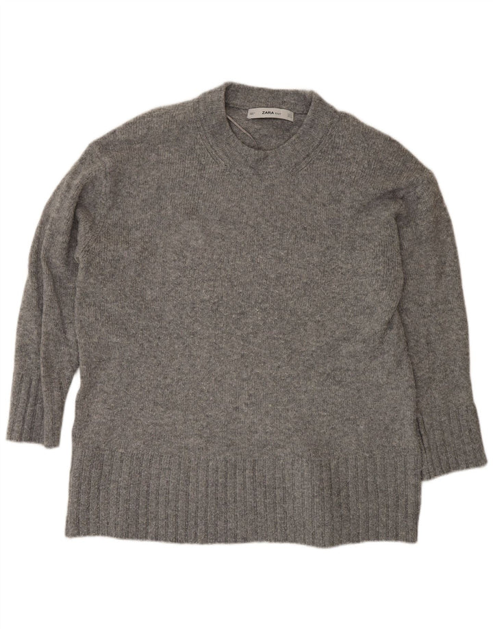Zara Damen-Pullover, übergroß, Rundhalsausschnitt, Gr. 14, Mittelgrau, Acryl
