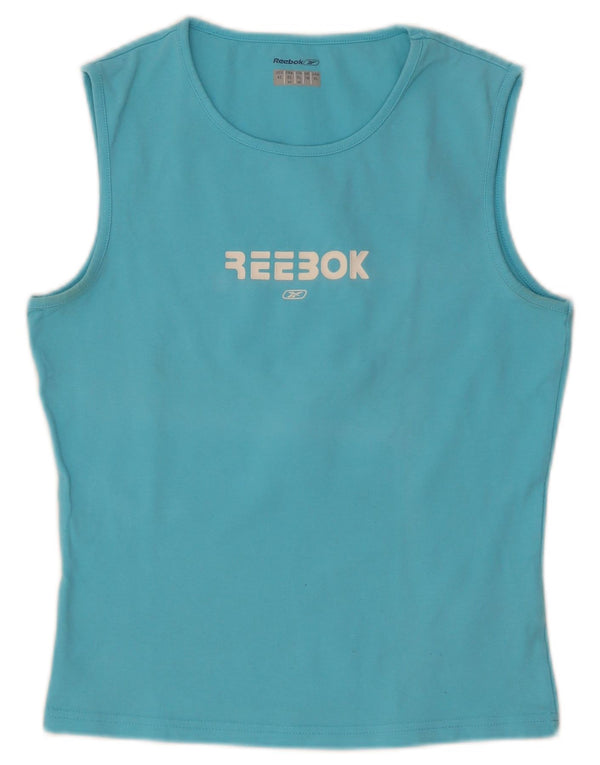 Reebok Damen Crop Graphic Vest Top UK 16 Large Blaue Baumwolle