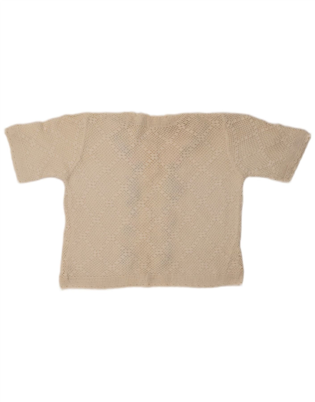 VINTAGE Damen Kurzarm-Cardigan-Pullover UK 14 Medium Off White Floral