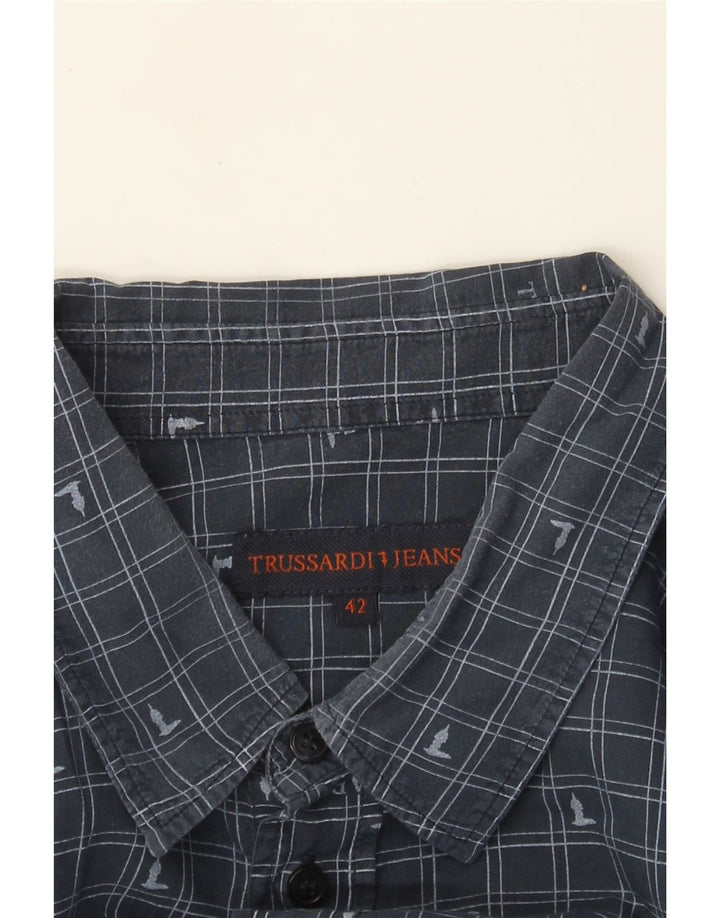 Trussardi Jeans Herrenhemd Größe 42 Large Marineblau Gingham