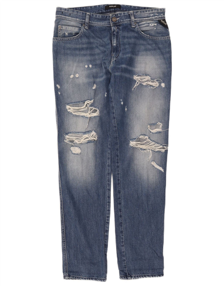 REPLAY Womens Distressed Slim Jeans W29 L30 Blue