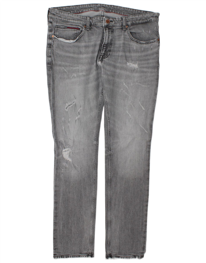 Tommy Hilfiger Herren Distressed Slim Jeans W38 L34 Graue Baumwolle