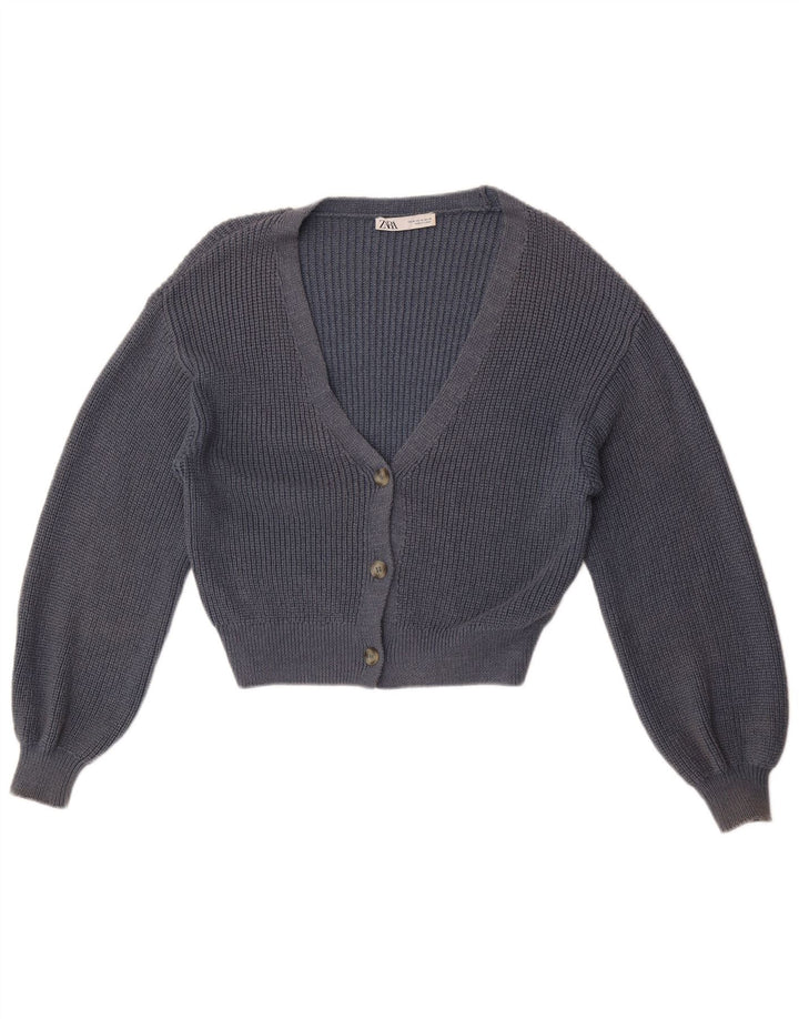 Zara Damen Crop Cardigan Pullover UK 14 Medium Marineblau