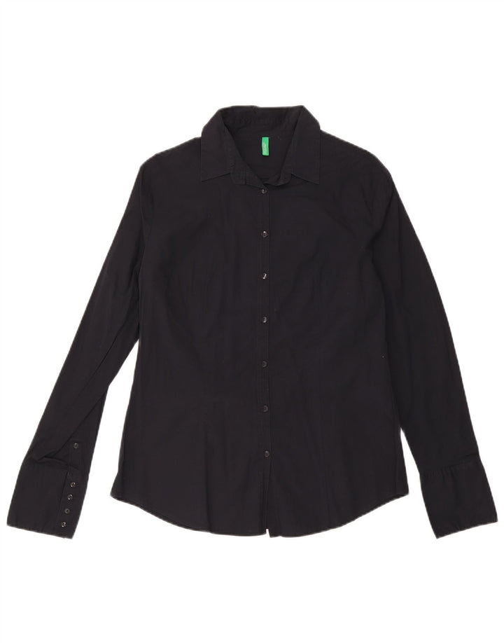 Benetton Damen-Hemd UK 16 Large aus schwarzer Baumwolle