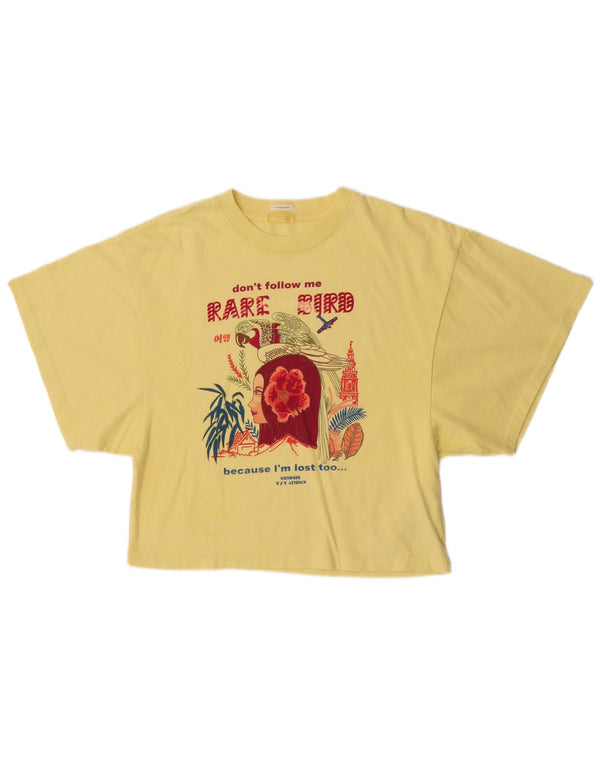 Mother Womens Crop Graphic T-Shirt Top UK 10 Small Yellow Cotton