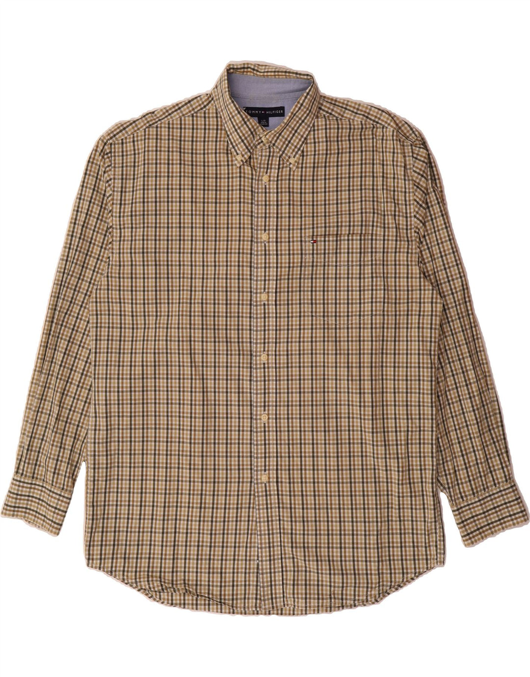 TOMMY HILFIGER Mens Shirt Large Beige Check Cotton Vintage Tommy Hilfiger and Second-Hand Tommy Hilfiger from Messina Hembry 