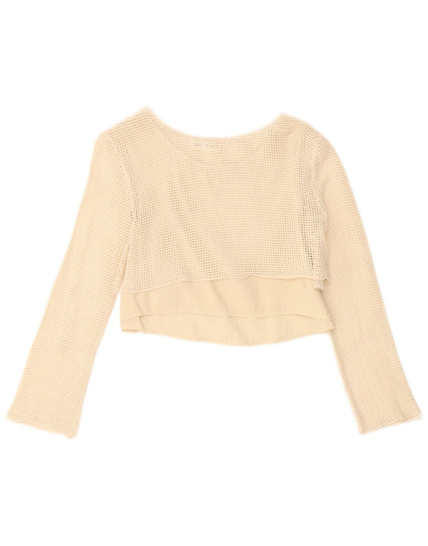 Zara Mädchen Crop Crochet Top Langarm 13-14 Jahre Beige Baumwolle