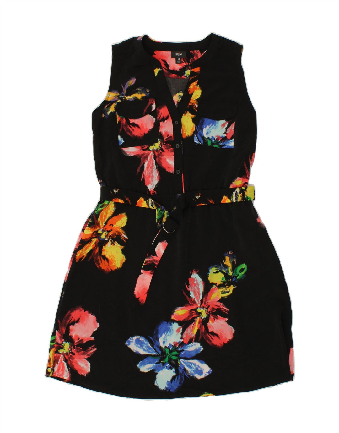 MOSSIMO Womens Sleeveless Basic Dress UK 14 Medium Black Floral Polyester Vintage Mossimo and Second-Hand Mossimo from Messina Hembry 