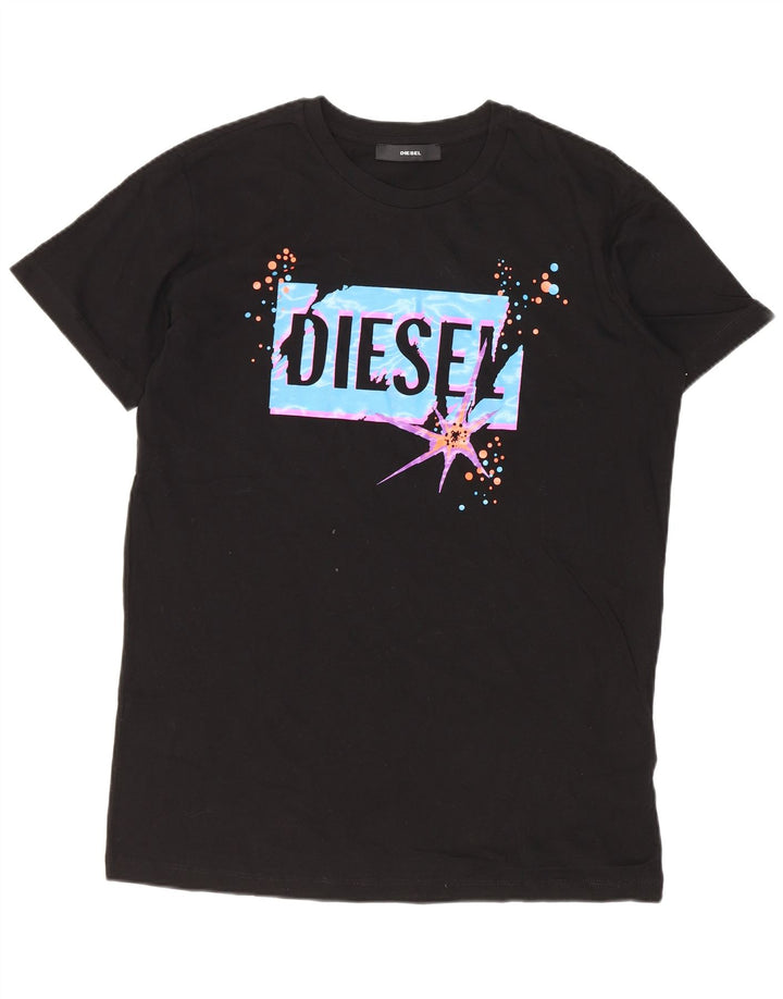 Diesel Herren-T-Shirt mit Grafik, Größe S, schwarze Baumwolle