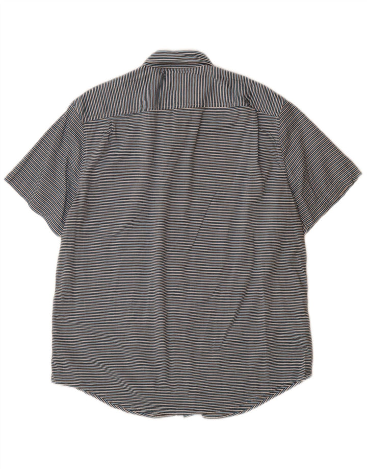 PENGUIN Herren-Kurzarmhemd, groß, blaue Nadelstreifen-Baumwolle