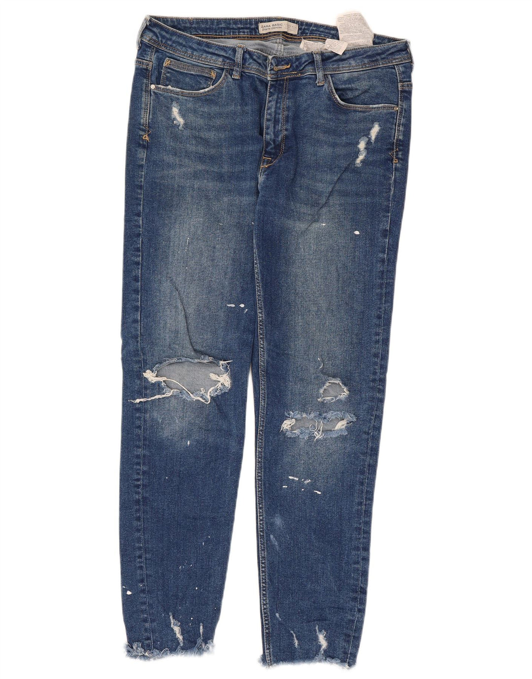 Zara Damen Distressed Slim Jeans EU 42 Large W32 L27 Blaue Baumwolle
