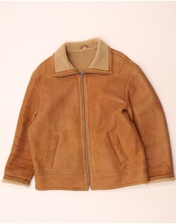 David Moore Herren-Lammfelljacke, EU 50, großes braunes Lammfell