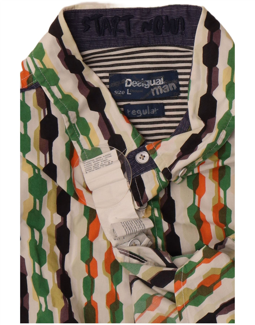 Desigual Herren Kurzarm-Hemd mit normaler Passform, groß, mehrfarbig, geometrisch