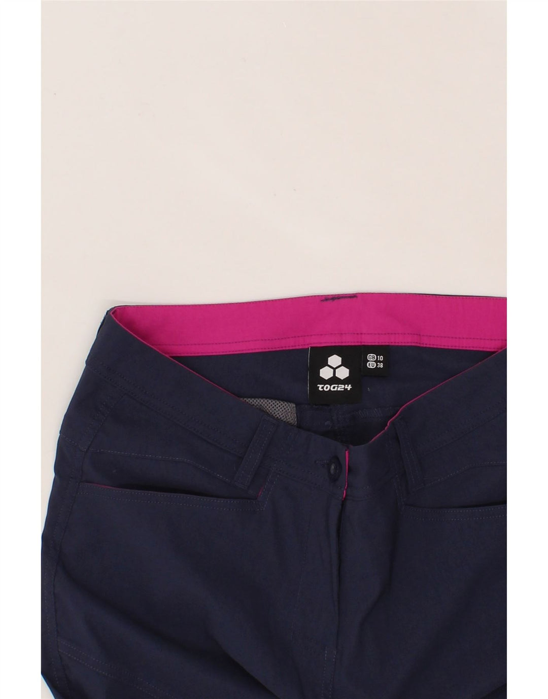 VINTAGE Womens Bermuda Shorts UK 10 Small W32  Navy Blue Polyester Vintage Vintage and Second-Hand Vintage from Messina Hembry 