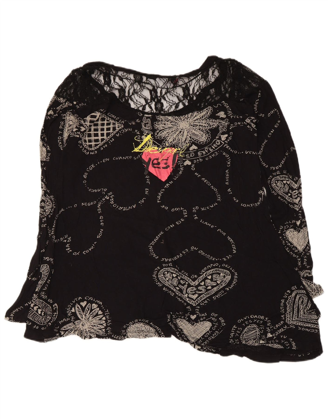 Desigual Damen Grafik-Blusenoberteil UK 12 Mittelschwarzes geometrisches Herz