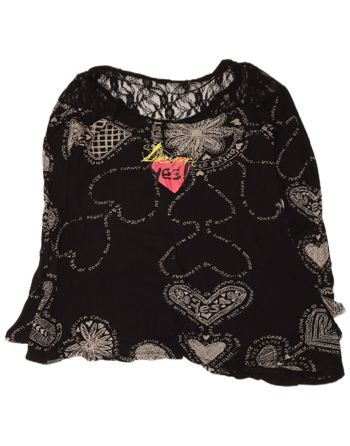 Desigual Damen Grafik-Blusenoberteil UK 12 Mittelschwarzes geometrisches Herz