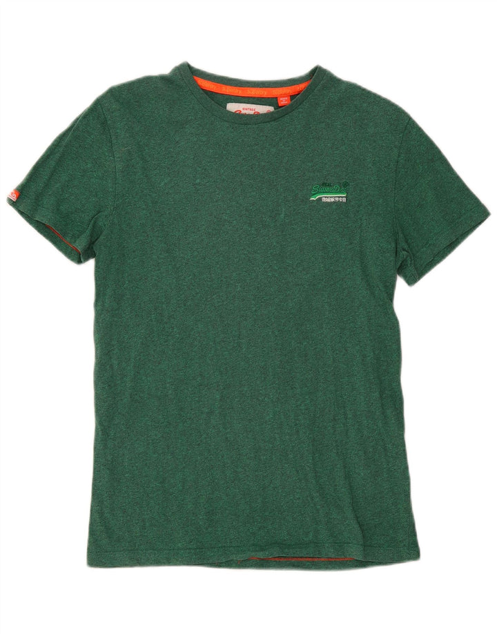 Superdry Herren-T-Shirt-Oberteil, klein, grün gefleckte Baumwolle