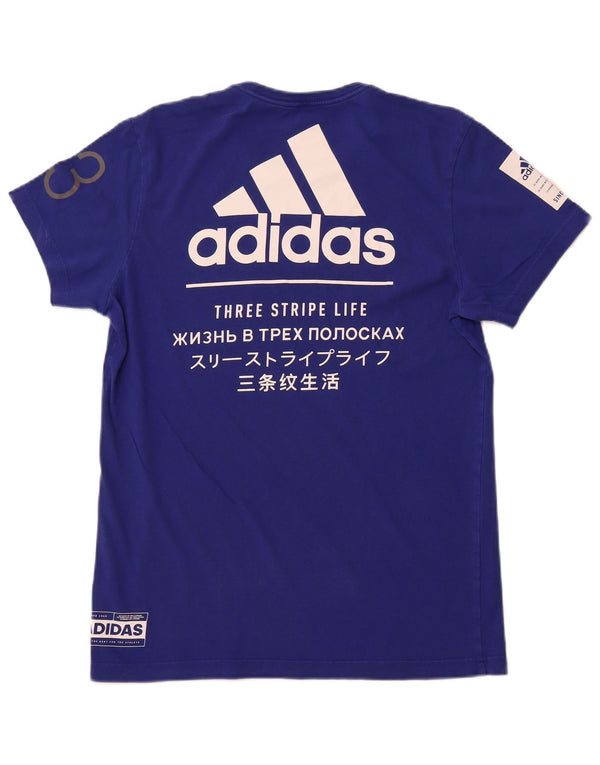 ADIDAS Mens Graphic T-Shirt Top Medium Blue Cotton