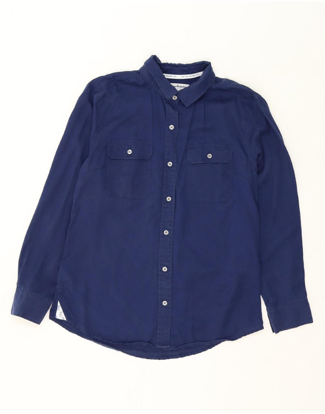 TOMMY BAHAMA Womens Shirt UK 14 Medium Navy Blue Lyocell Vintage Tommy Bahama and Second-Hand Tommy Bahama from Messina Hembry 