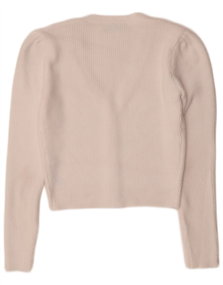 Zara Damen Crop Cardigan Pullover UK 12 Medium White Nylon