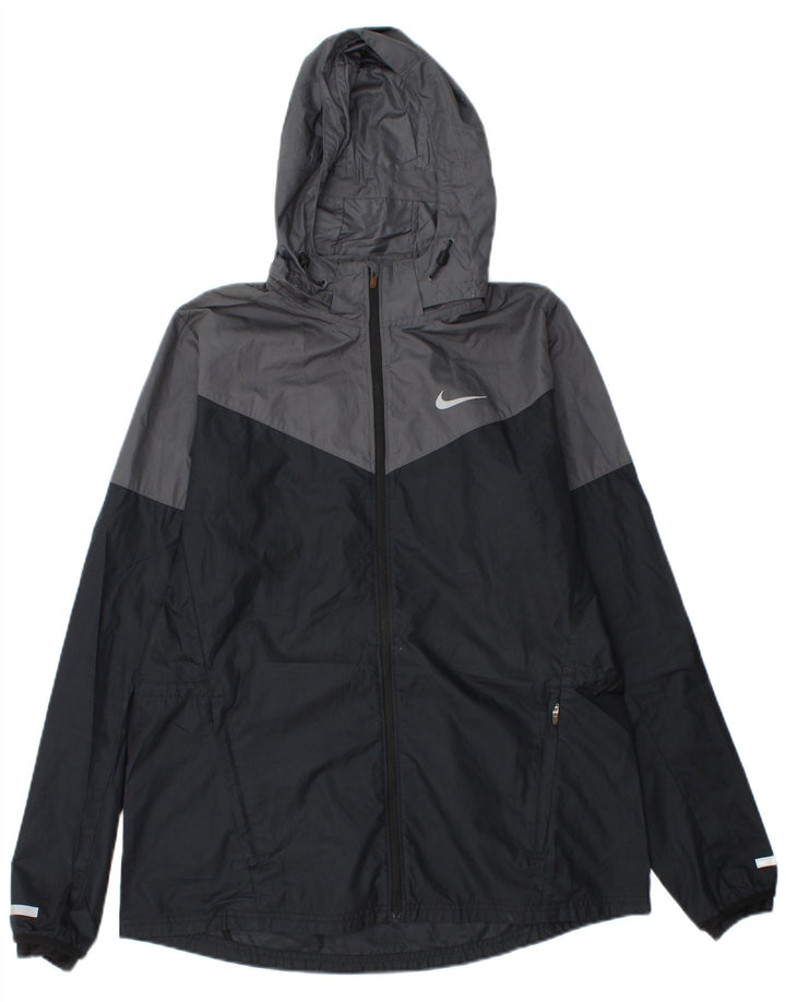 NIKE Herren-Regenjacke mit Kapuze, UK 40, Größe L, Schwarz, Colourblock-Polyester