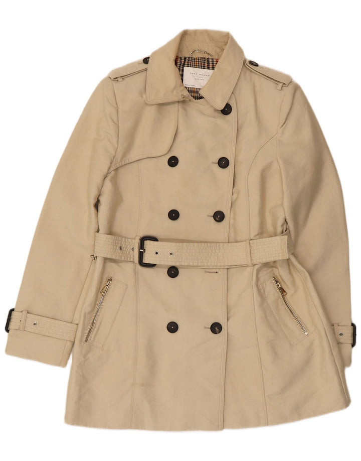 Zara Damen Zweireihiger Trenchcoat UK 18 XL Beige Polyester