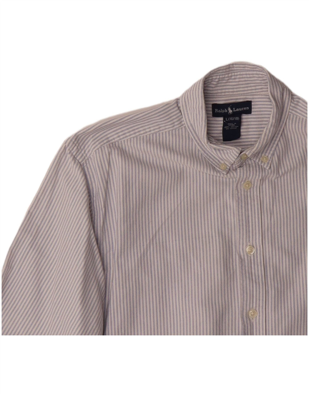 RALPH LAUREN Hemd für Jungen, 15–16 Jahre, groß, blaue Nadelstreifen-Baumwolle