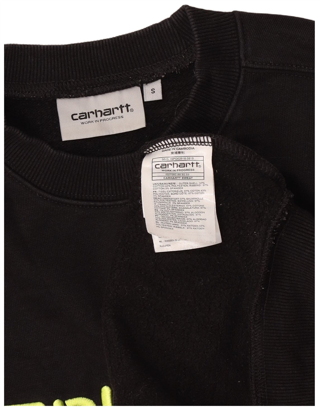 Carhartt Herren-Sweatshirt mit Grafik, Größe S, schwarze Baumwolle