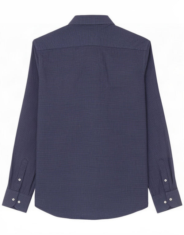 Massimo Dutti Herren-Flanellhemd mit normaler Passform, kleine blaue Hahnentritt-Baumwolle
