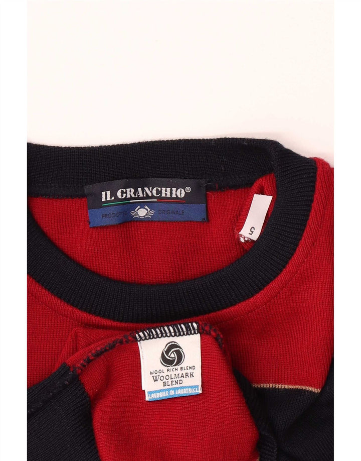 Il Granchio Herren-Pullover mit Rundhalsausschnitt, XL, rot gestreifte Wolle