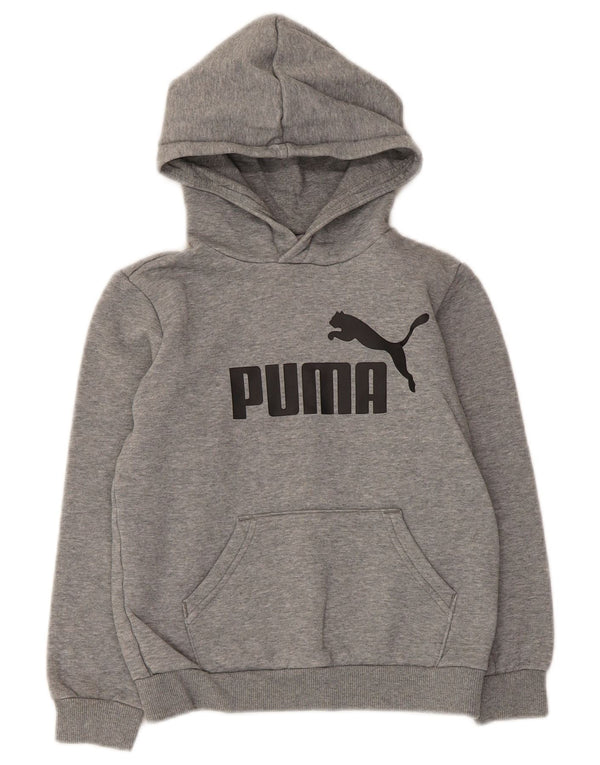 Puma Jungen-Pullover mit grafischem Kapuzenpullover, 9–10 Jahre, grau gefleckte Baumwolle