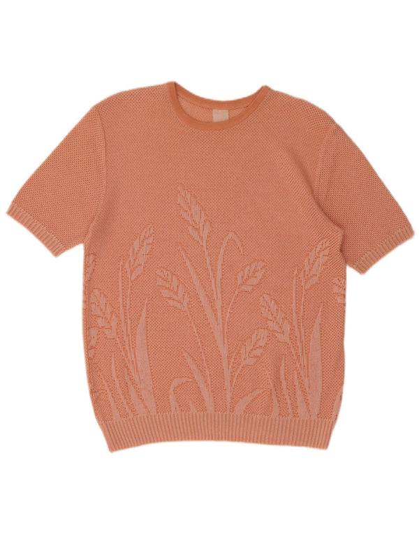 Vintage Damen Pullover mit grafischem U-Boot-Ausschnitt, Gr. 14, groß, rosa geblümt