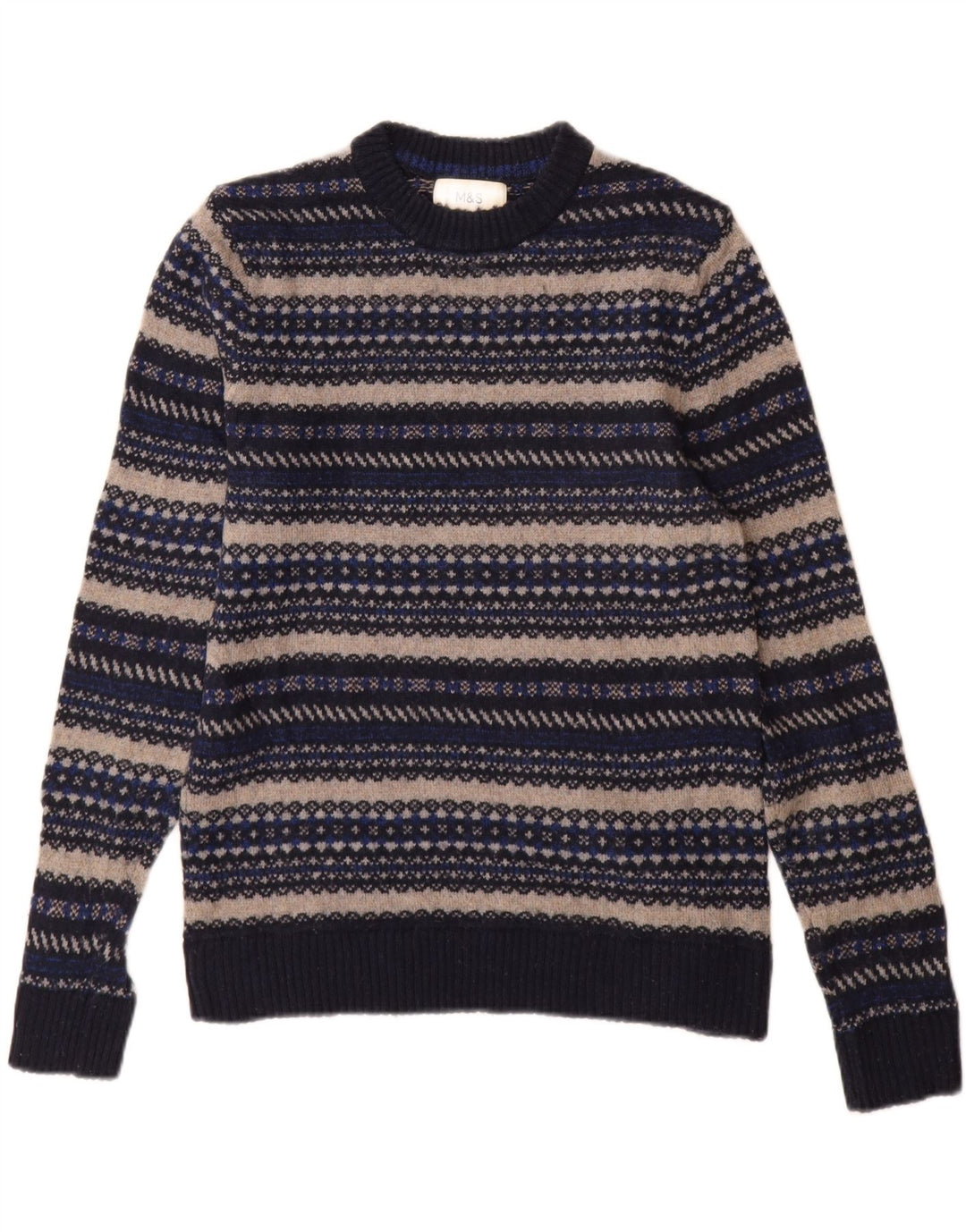 Marks & Spencer Herren-Pullover mit Rundhalsausschnitt, Größe S, Marineblau gestreift